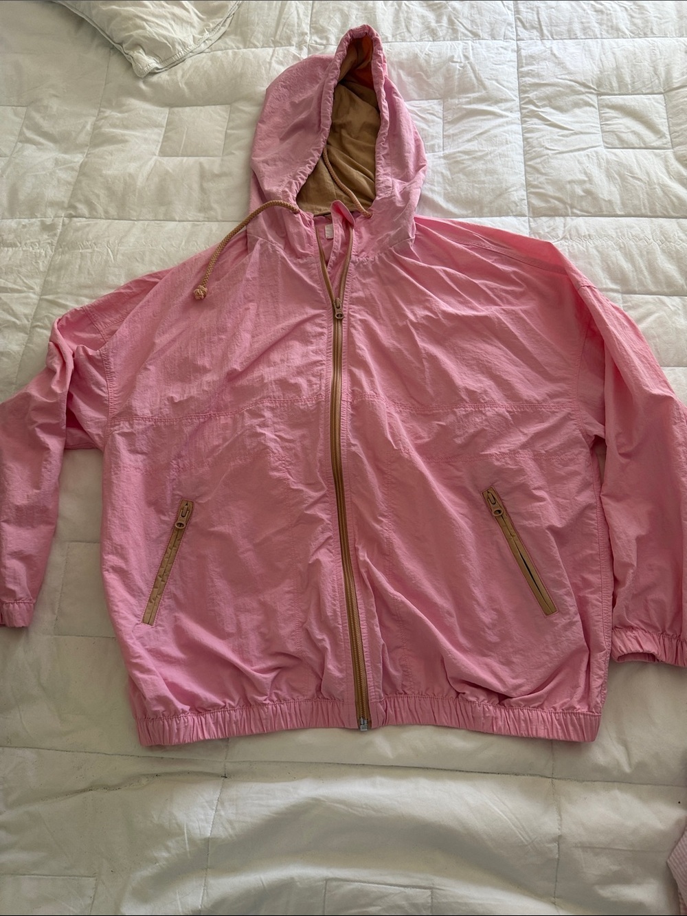 Lou & Grey Pink Hooded Windbreaker with Tan Trim